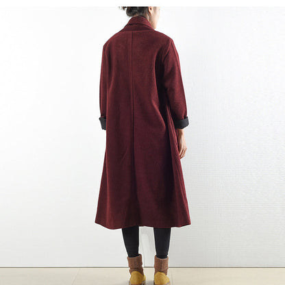 Burgundy Woolen Coats Winter Trench Coats Cardigans