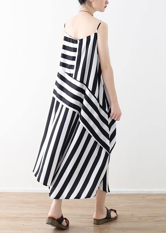 Buy Black Striped Chiffon Clothes for Work Spaghetti Strap Robes Summer Dress