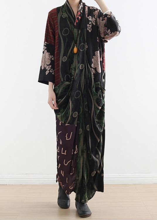 Buy Red Print Chiffon Long Shirts Korea Life V Neck Patchwork Spring Dresses