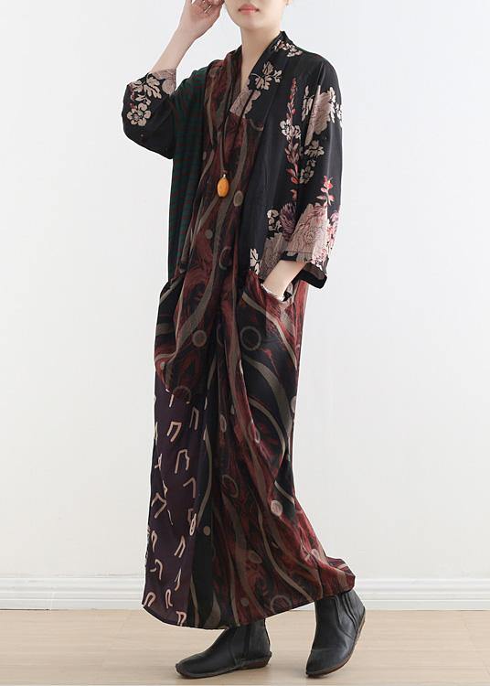 Buy Red Print Chiffon Long Shirts Korea Life V Neck Patchwork Spring Dresses