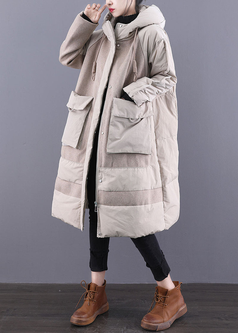 Camel Drawstring Duck Down Winter Coats Zip Up Winter