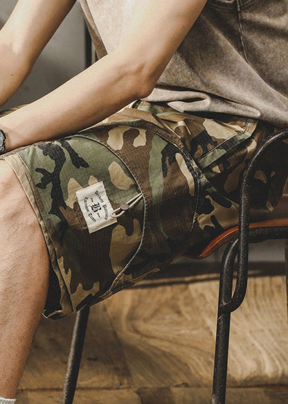 Camouflage Pockets Drawstring Cotton Shorts Elastic Waist Summer