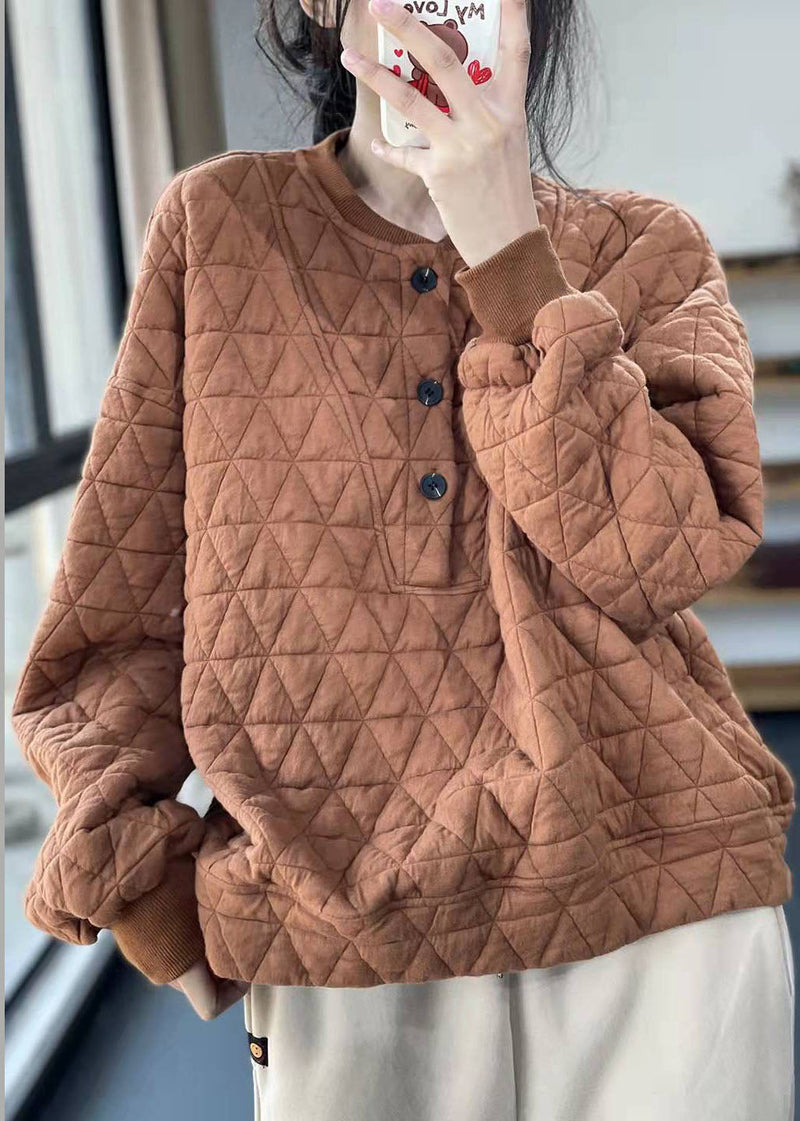 Caramel Button Fine Cotton Filled Sweatshirt Street Wear Winter