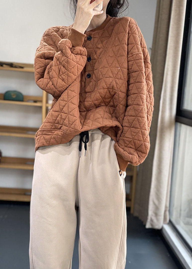 Caramel Button Fine Cotton Filled Sweatshirt Street Wear Winter