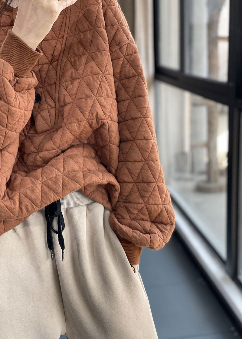 Caramel Button Fine Cotton Filled Sweatshirt Street Wear Winter