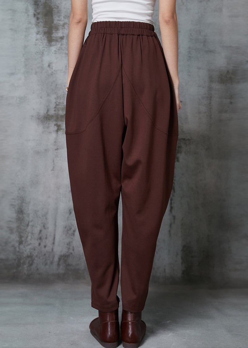 Caramel Cotton Harem Pants High Waist Button Spring