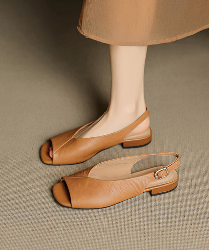 Caramel Cowhide Leather Boutique Splicing Sandals Peep Toe