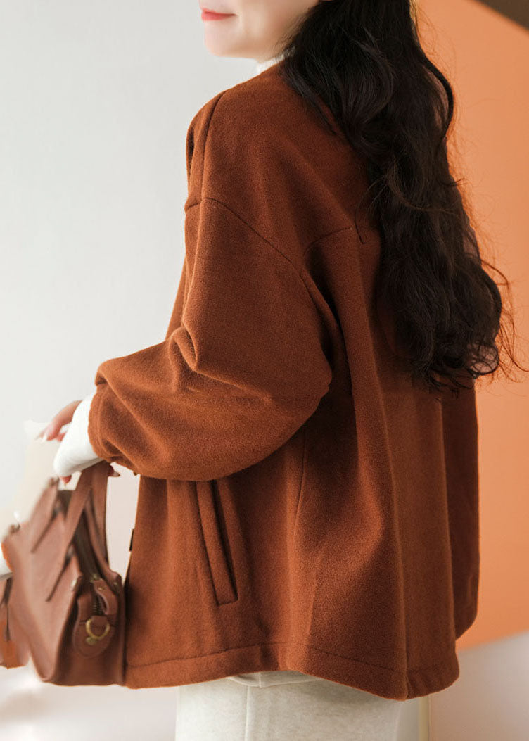 Caramel Oversized Cotton Blend Coats V Neck Winter
