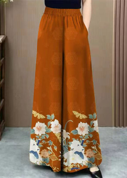 Caramel Pockets Print Cotton Pants High Waist Summer
