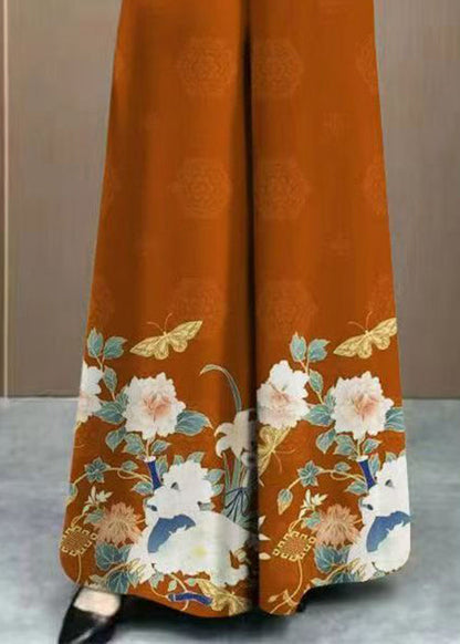 Caramel Pockets Print Cotton Pants High Waist Summer