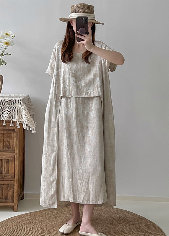 Apricot Asymmetrical Jacquard Cotton Long Dresses Summer