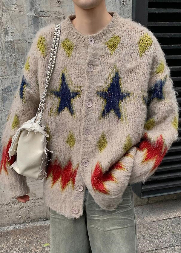 Apricot Five Pointed Star Plaid Knit Coats Winter