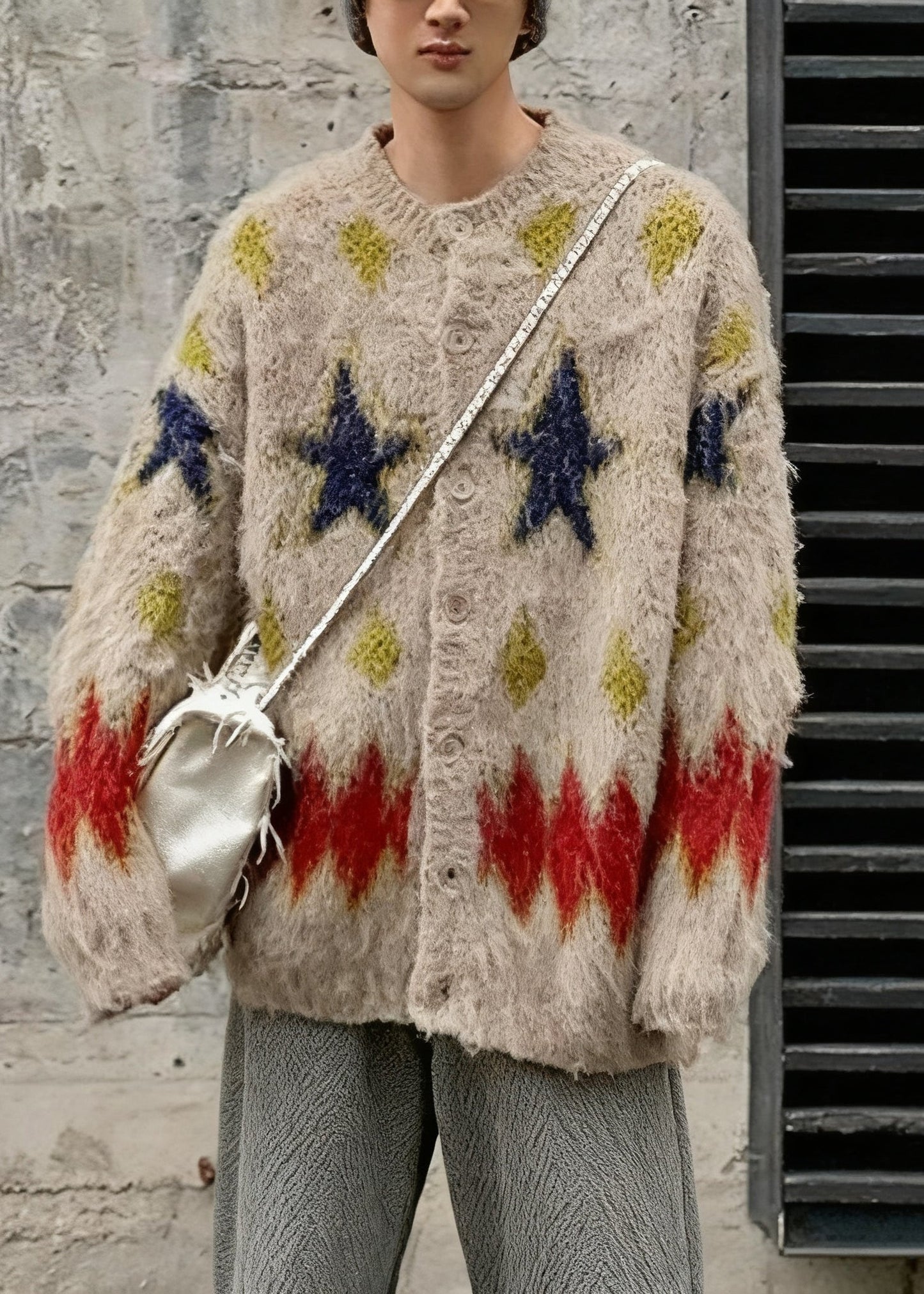 Apricot Five Pointed Star Plaid Knit Coats Winter