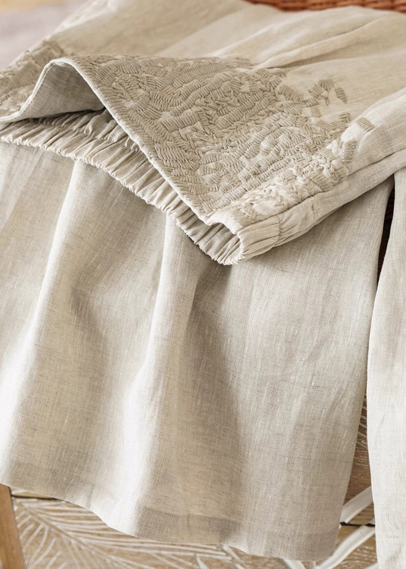 Apricot High Waist Embroidered Linen Wide Leg Pants Spring