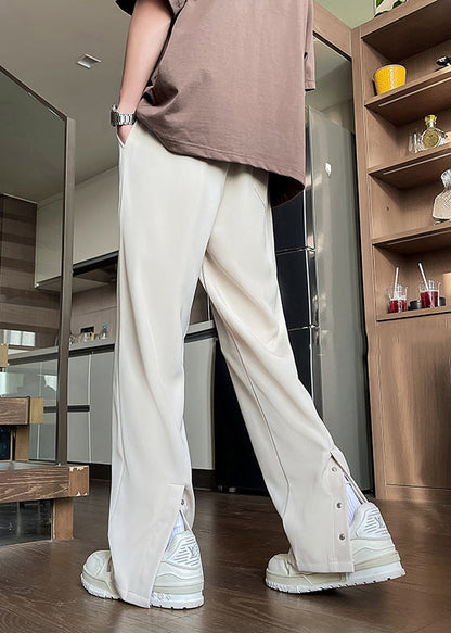Apricot Pockets Back Side Open Ice Silk Pants Summer