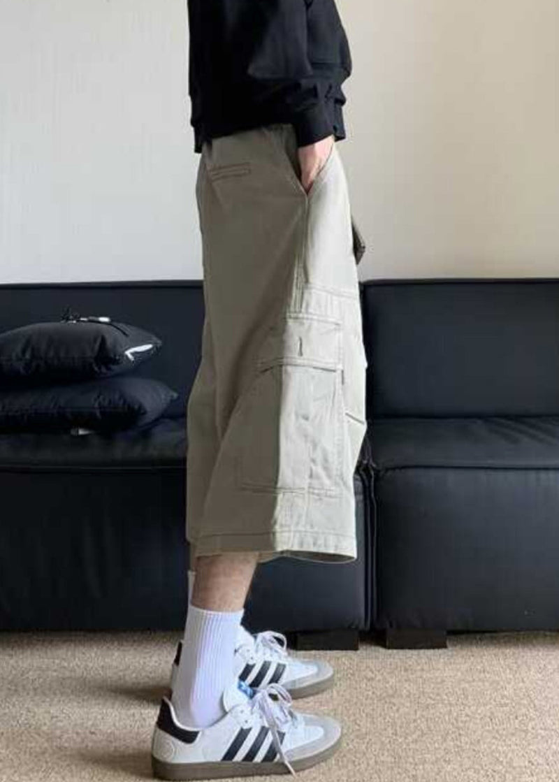 Apricot Pockets High Waist Cotton Crop Pants Summer