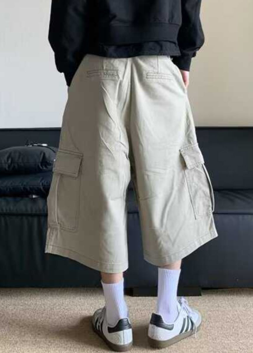 Apricot Pockets High Waist Cotton Crop Pants Summer