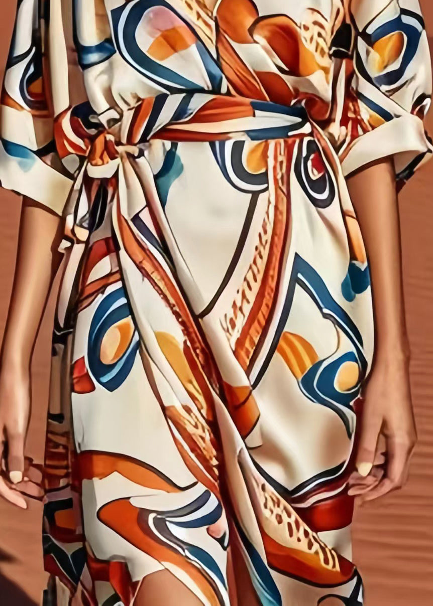 Apricot Print Low High Design Silk Dress Summer