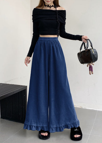 Apricot Ruffled Patchwork Elastic Waist Corduroy Pants Spring