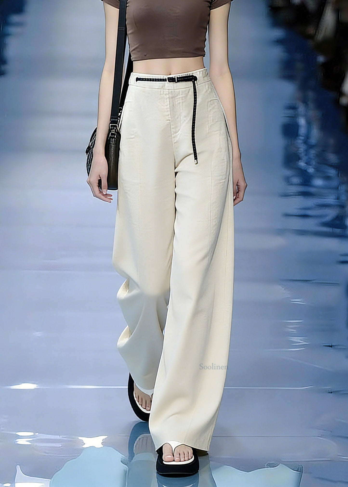 Apricot Sashes Pockets Wide Leg Pants
