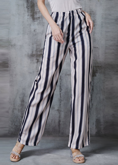 Apricot Striped Cotton Straight Pants Spring