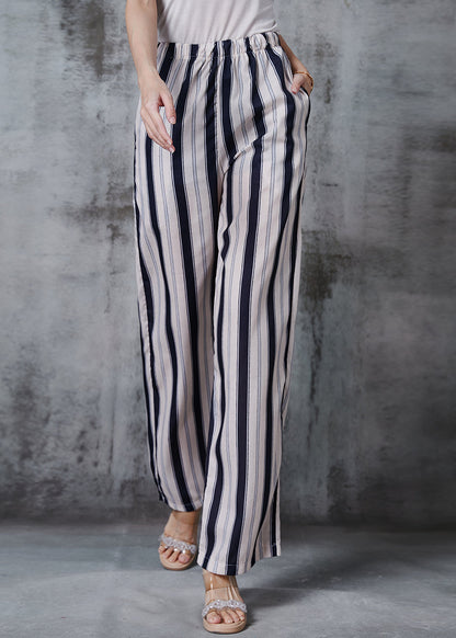 Apricot Striped Cotton Straight Pants Spring