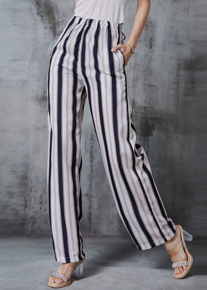 Apricot Striped Cotton Straight Pants Spring