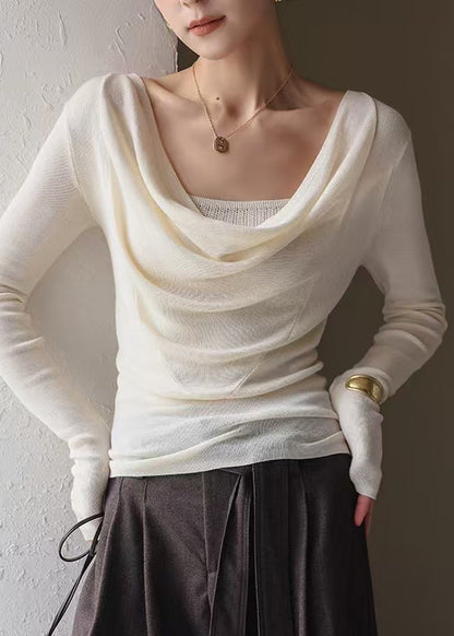 Casual Apricot Turtle Neck Knit Blouse Top Spring