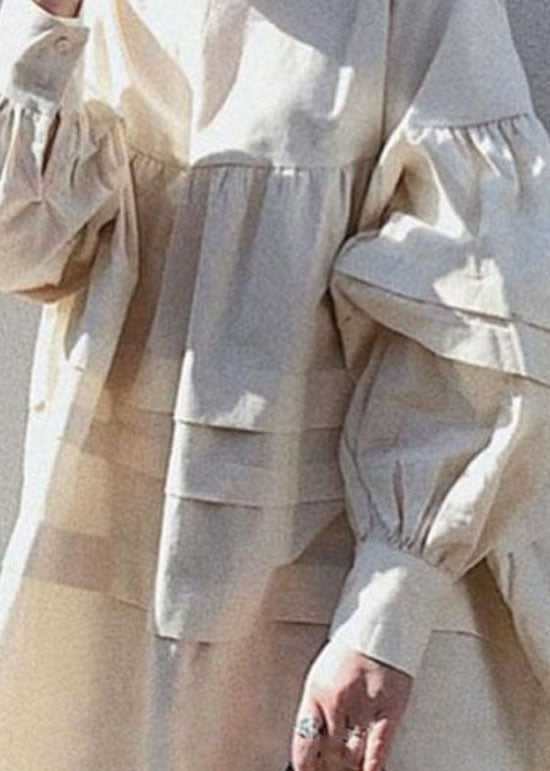 Apricot Wrinkled Patchwork Cotton Tops Long Sleeve