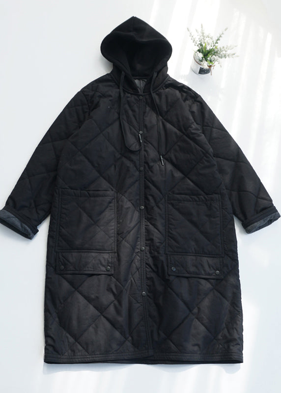 Army Green Pockets Fine Cotton Filled Hooded Coat Spring