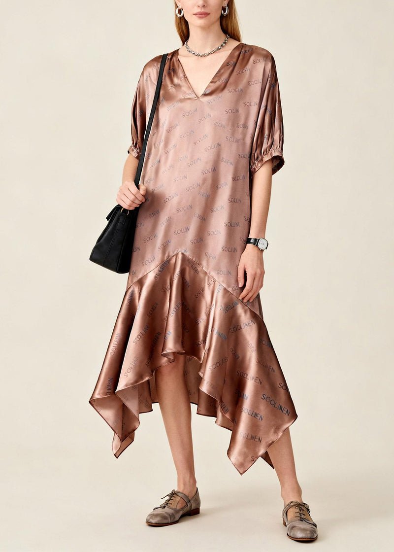 Asymmetrical Print Patchwork Maxi Dress Short Sleeve