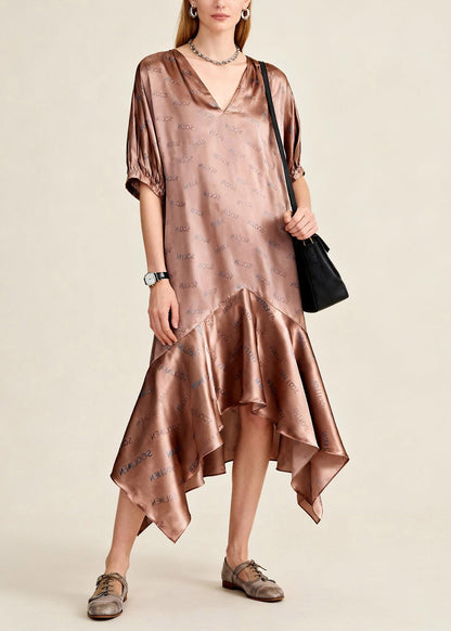 Asymmetrical Print Patchwork Maxi Dress Short Sleeve