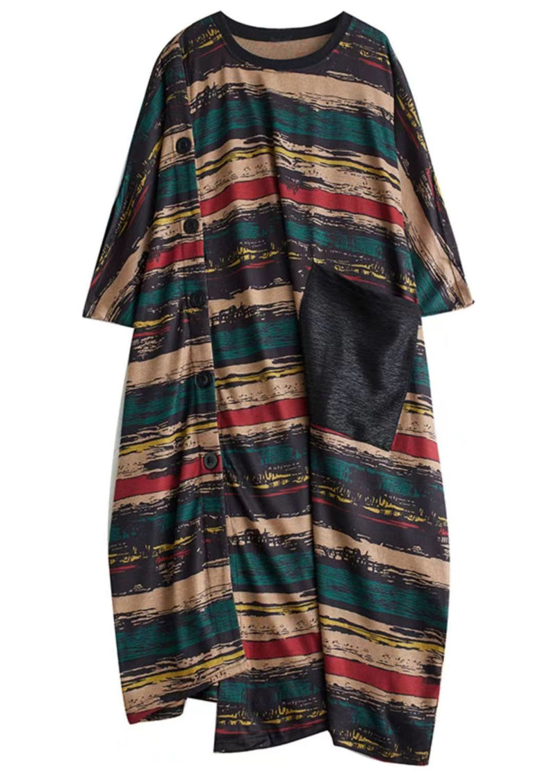 Asymmetrical Striped Pockets Long Dress Summer