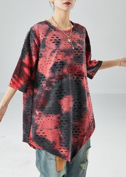 Asymmetrical Tie Dye Hollow Out Cotton Tanks Summer
