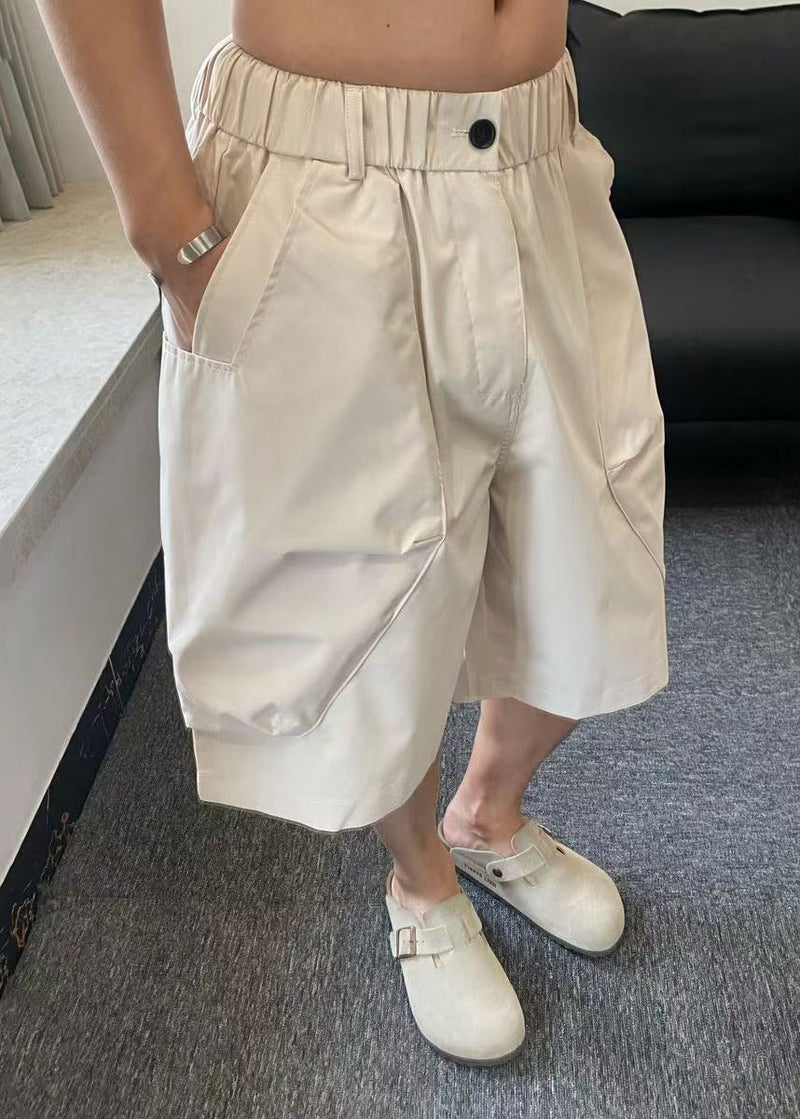 Beige Pockets High Waist Cotton Shorts Summer