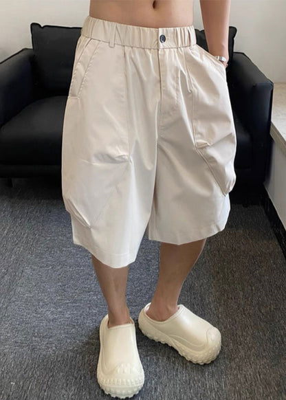 Beige Pockets High Waist Cotton Shorts Summer