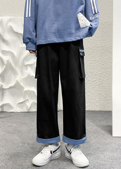Beige Zip Up Pockets Patchwork Cotton Crop Pants Summer