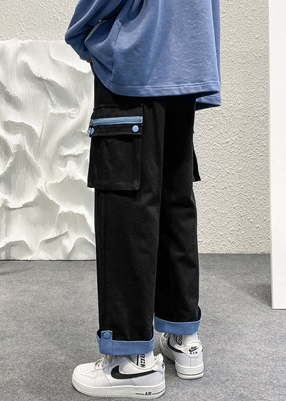 Beige Zip Up Pockets Patchwork Cotton Crop Pants Summer