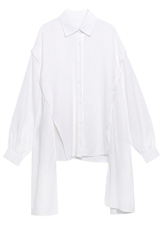 Casual Black Asymmetrical Design Button Shirt Long Sleeve Spring