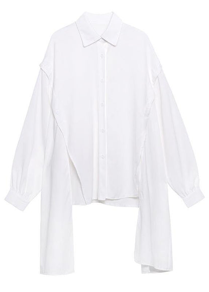 Casual Black Asymmetrical Design Button Shirt Long Sleeve Spring
