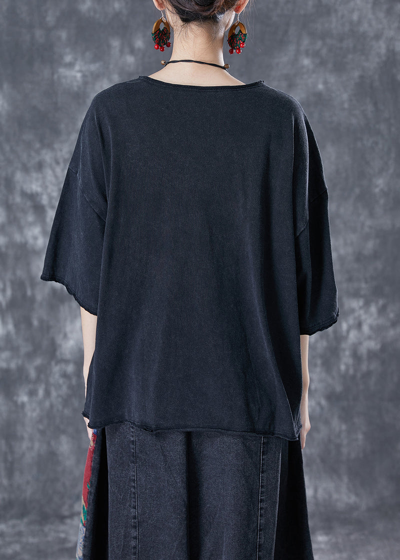 Black Asymmetrical Patchwork Cotton Tank Summer