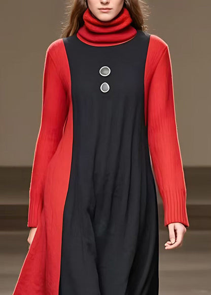 Black Asymmetrical Patchwork Party Maxi Dress Long Sleeve