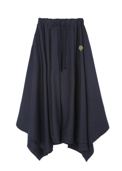 Black Asymmetrical Pockets Ice Silk Wide Leg Pants Summer