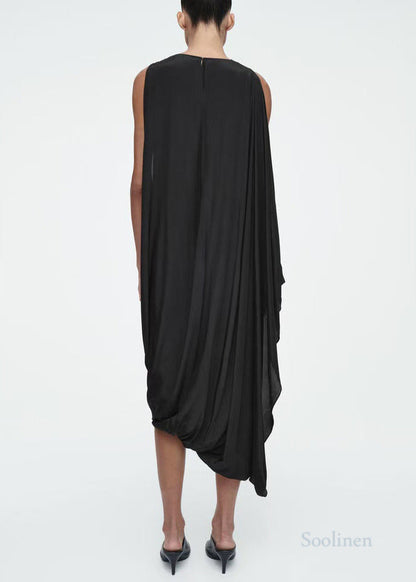 Black Asymmetrical Silk Party Dresses Sleeveless