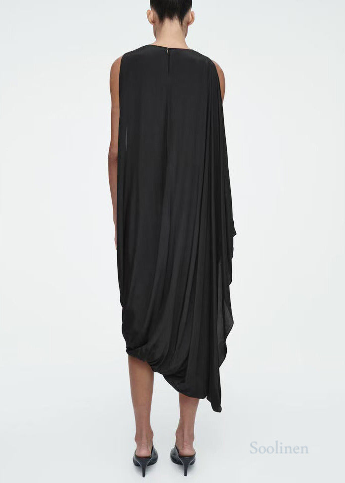 Black Asymmetrical Silk Party Dresses Sleeveless
