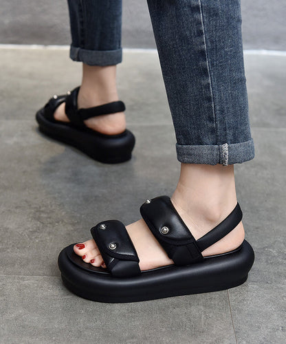 Black Buckle Strap Rivet Splicing Platform Sandals
