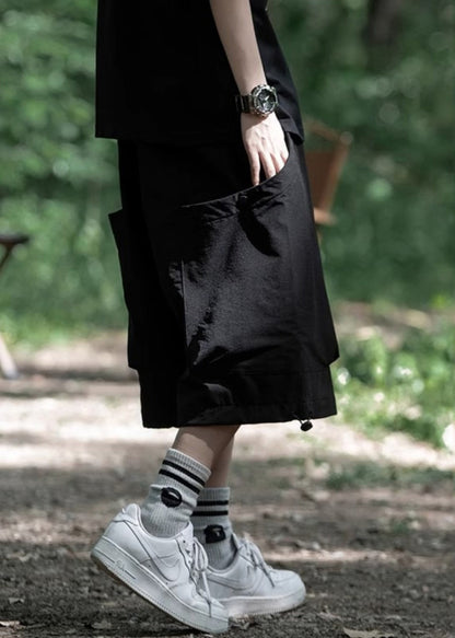 Black Elastic Waist Crop Pants