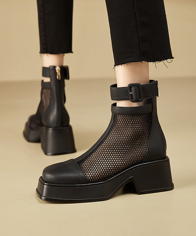 Black Faux Leather Hollow Out Sandals