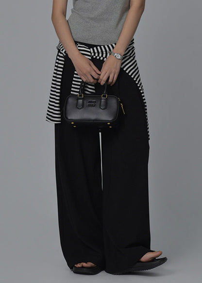 Black High Waist Pockets Wide Leg Pants Summer