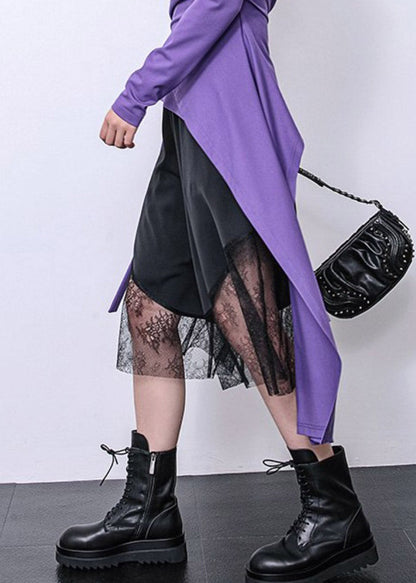 Black Lace Patchwork Chiffon Crop Wide Leg Pants Summer
